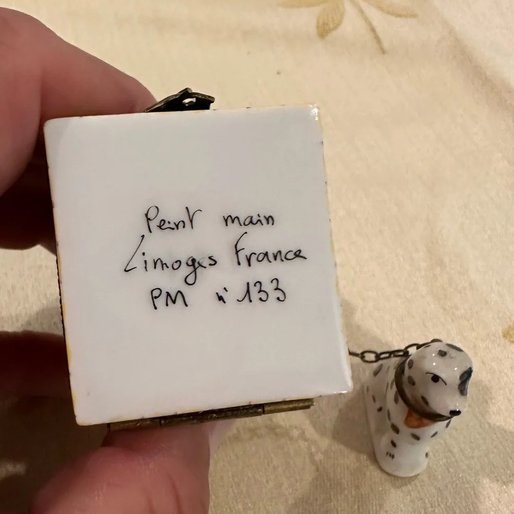 Limoges France Porcelain Dog Puppy Dalmation Doghouse Pierre Arguie Trinket Box. - Picture 7 of 11